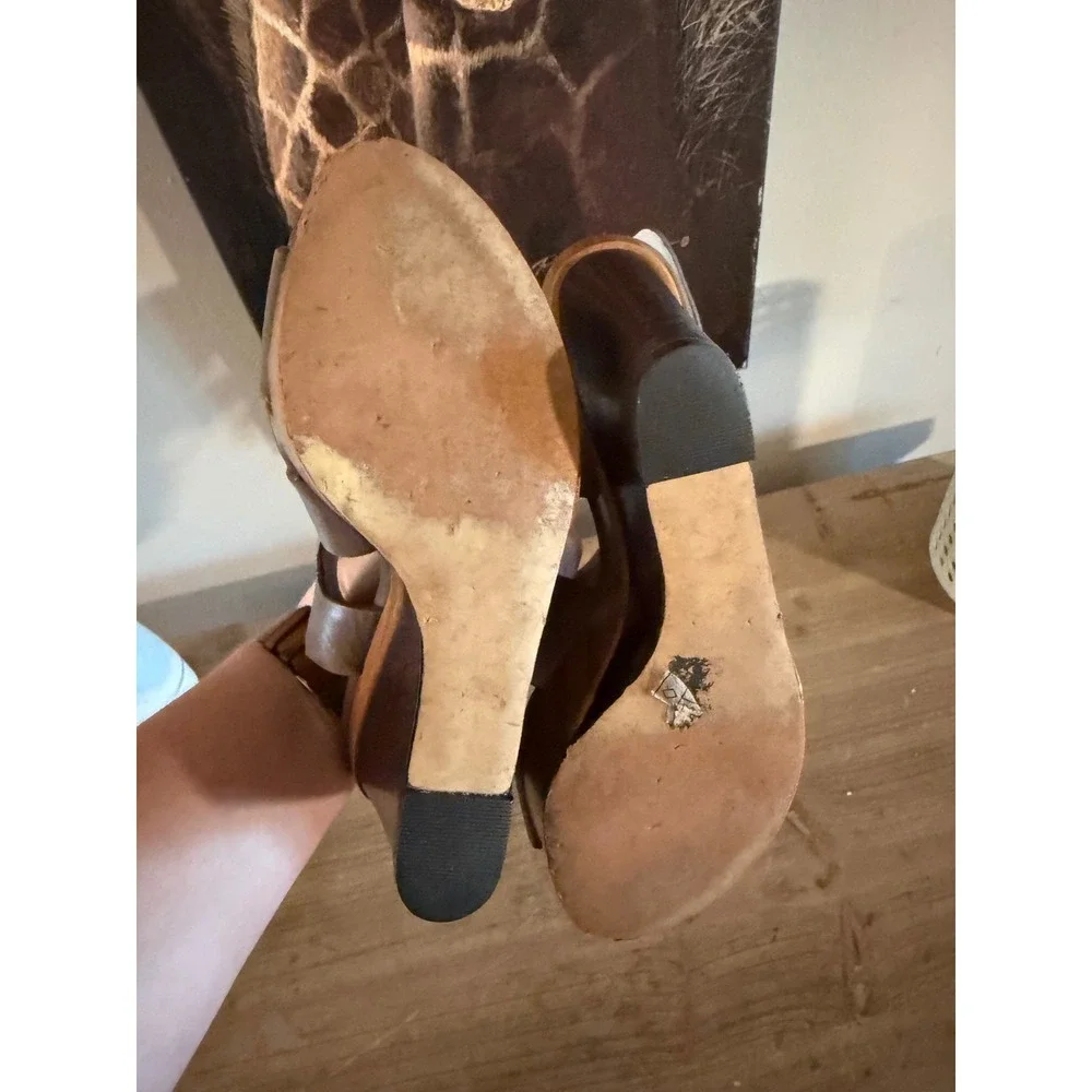 Michael Kors Brown‎ Leather Open Toe Wedge Sandals Buckle Ankle Strap Women